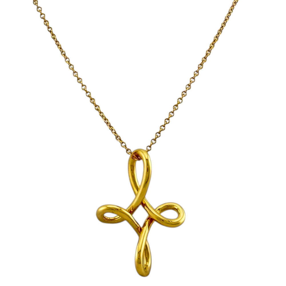 Tiffany & Co. Infinity Cross Necklace, 18K Yellow Gold, Women's, Pre-owned.